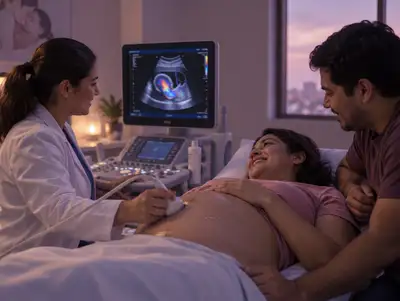 Médico realiza una ecografía doppler a una embarazada del tercer trimestre
